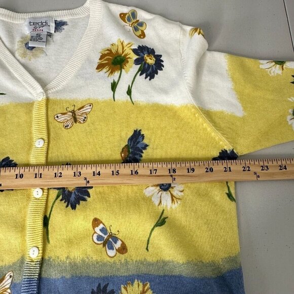 Teddi Floral Cardigan Sweater Petite Size L Daisies Cotton Ramie Boho - Picture 9 of 10